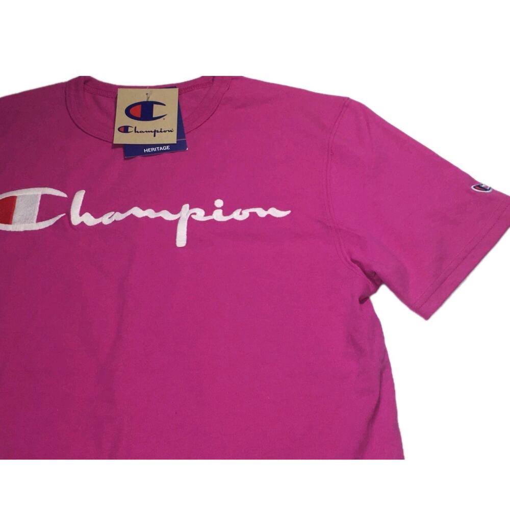 CHAMPION LIFE HERITAGE SCRIPT TEE Short Sleeve Pink Size Small